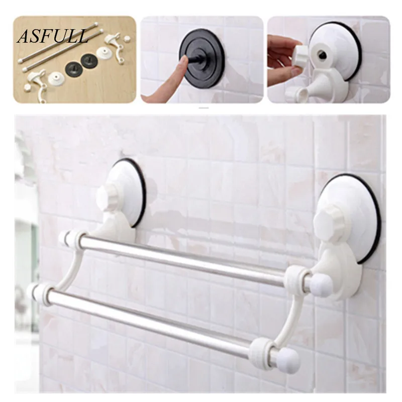 Держатель для полотенец ASFULL на присоске пластиковая вешалка с перекладиной и