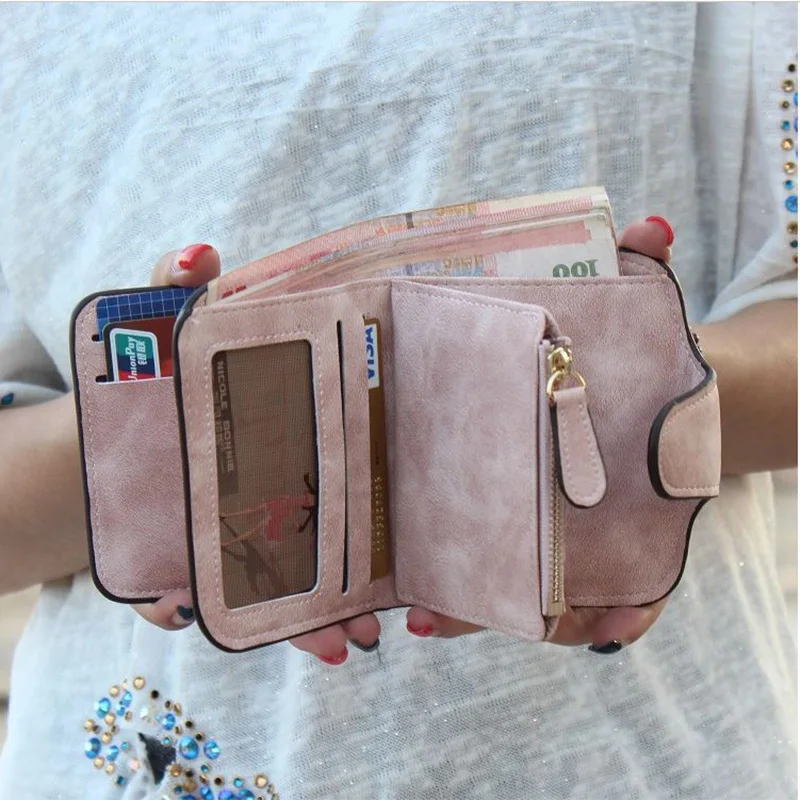 Модный матовый женский кошелек 6 однотонных цветов Дамский короткий на молнии с