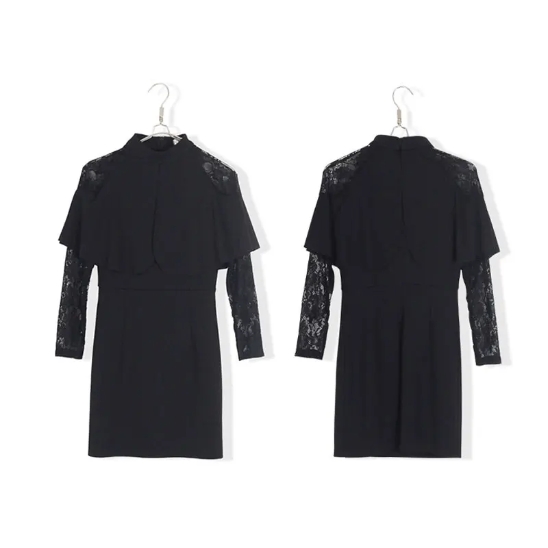 Women autumn new elegant Black Chiffon lace Plus size slim dress large Size Cloak Sleeves Pencil Dress Office Lady party Dresses | Женская