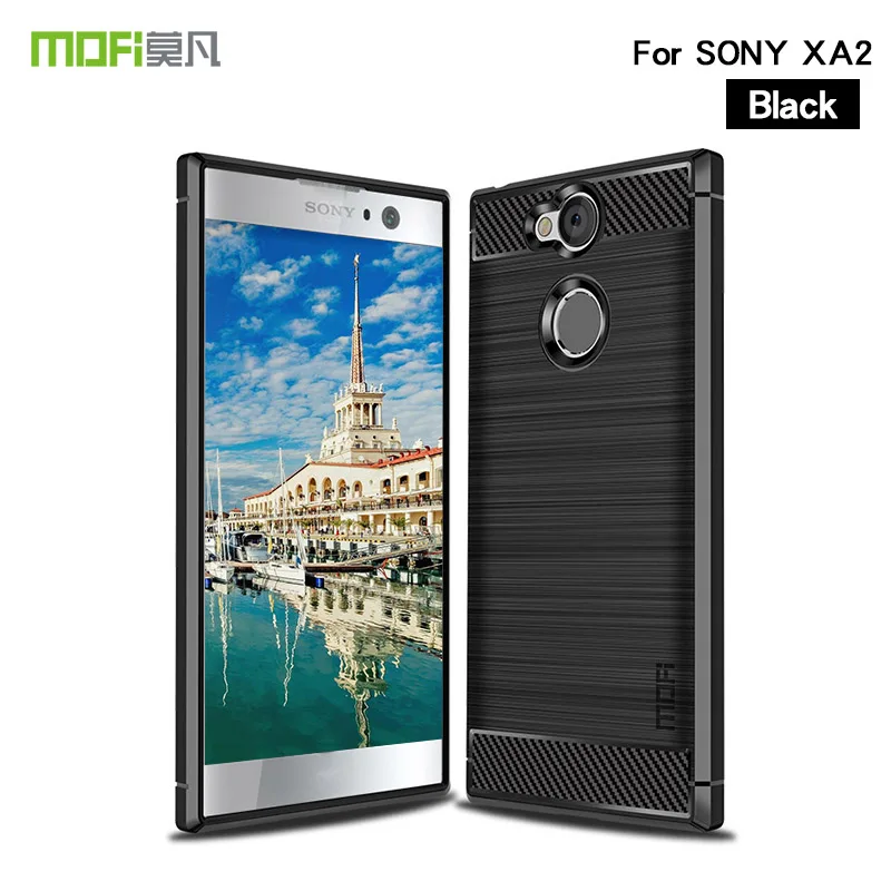 Mofi текстурированный силиконовый защитный чехол из углеродного волокна для sony Xperia XA2, чехол для телефона sony Xperia XA2, задняя крышка - Цвет: Черный
