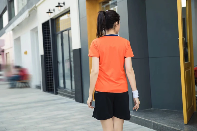 Blue Sports Quick Dry breathable badminton shirts,Women/Men table tennis group game running training Sport V Neck T Shirts