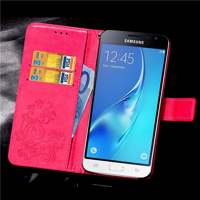 Чехол для Samsung Galaxy J3 2016 кожаный чехол-бумажник с откидной крышкой и подставкой