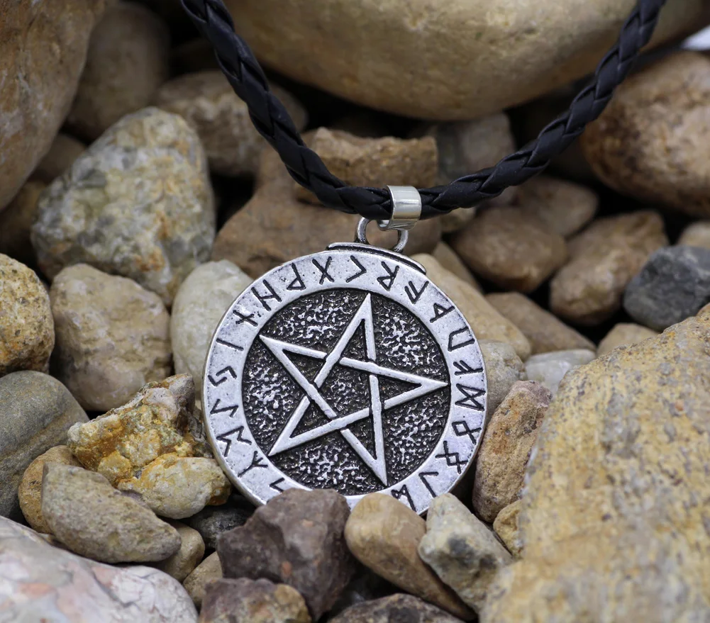 Скандинавский викингов большая РУНИЧЕСКАЯ пятиконечная Оловянная подвеска ~