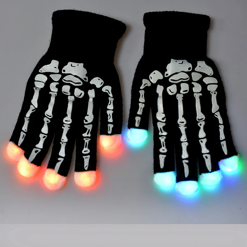 Мигающие перчатки на Хэллоуин многоцветные светодиодные со скелетом 2019|gloves