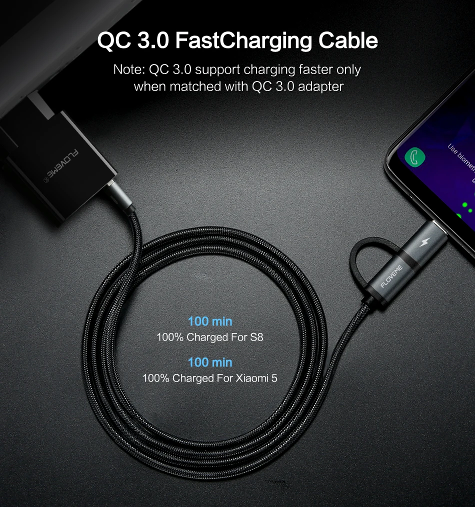 FLOVEME провод для зарядки QC3.0 2.8A Micro USB кабель быстро Зарядное устройство зарядки Тип usb C 2in1 Тип-C кабель для samsung Xiaomi oneplus huawei P9 быстрая зарядка micro usb кабель usb шнур для зарядки телефона