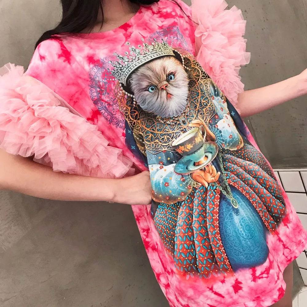 Таиланд оригинальный уличный бренд лето 2019 г. новый роскошный Кот печати кружево