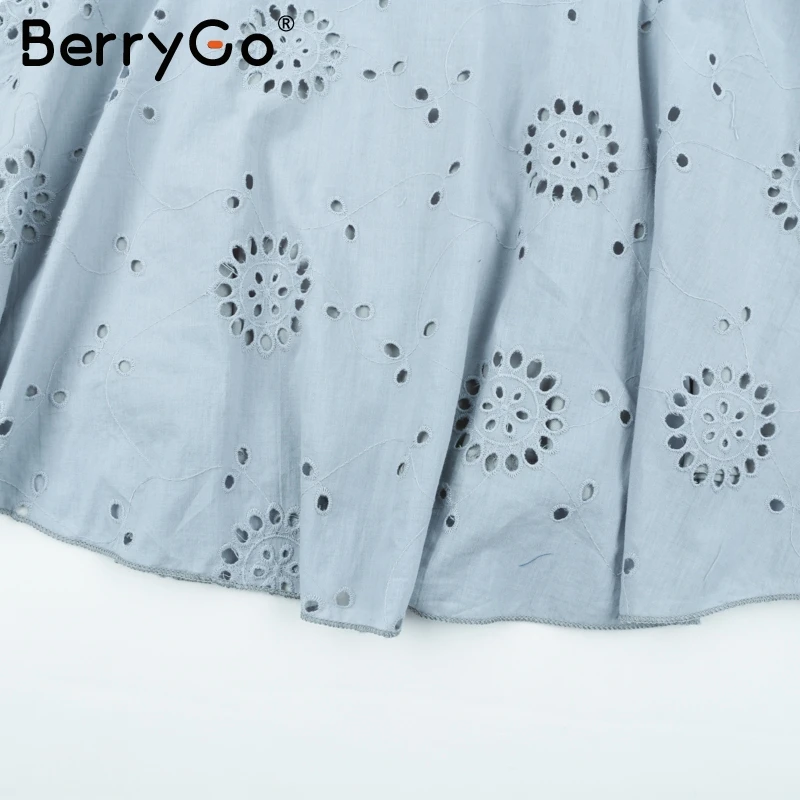 Женское платье BerryGo с v-образным вырезом, однотонное, с вышивкой, хлопковое, с вырезом, с коротким рукавом, с буфами, Пляжное летнее платье, повседневное, с высокой талией, короткое платье