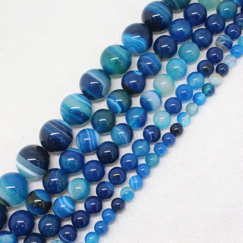 

Mini.order is $7! 4-16mm Deep Blue Stripe banded Multicolor Agates Onyx Round DIY Spacer Loose Beads 15"