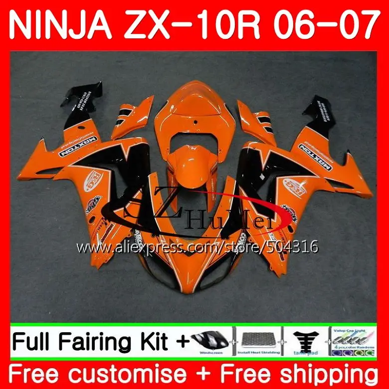 

Корпус для KAWASAKI NINJA ZX10R 06 07 оранжевый черный ZX1000C 16SH2 ZX-10R 06-07 ZX1000 C ZX 10 R ZX 10R 2006 2007 комплект обтекателей
