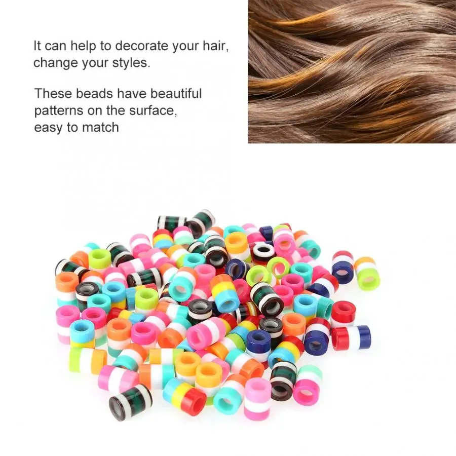 

Hair Rings 100pcs Colorful Resin Hair Braid Beads Rings Cuff Hair Beauty Decoration Tools Accessories Hair Extension