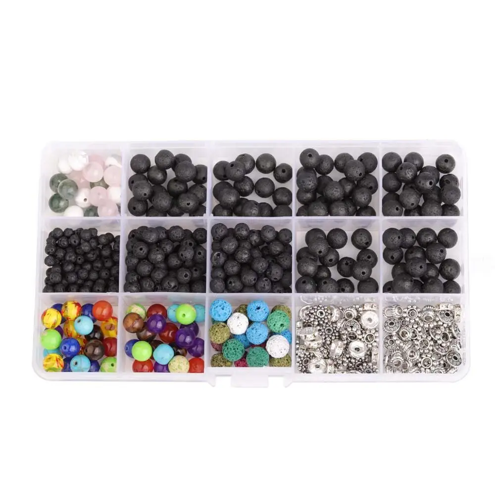 

8mm Black Natural Volcanic Lava Stone Chakra Beads Natural Stone Loose Beads Round Beads Zinc Alloy Spacer Combination Wholesale