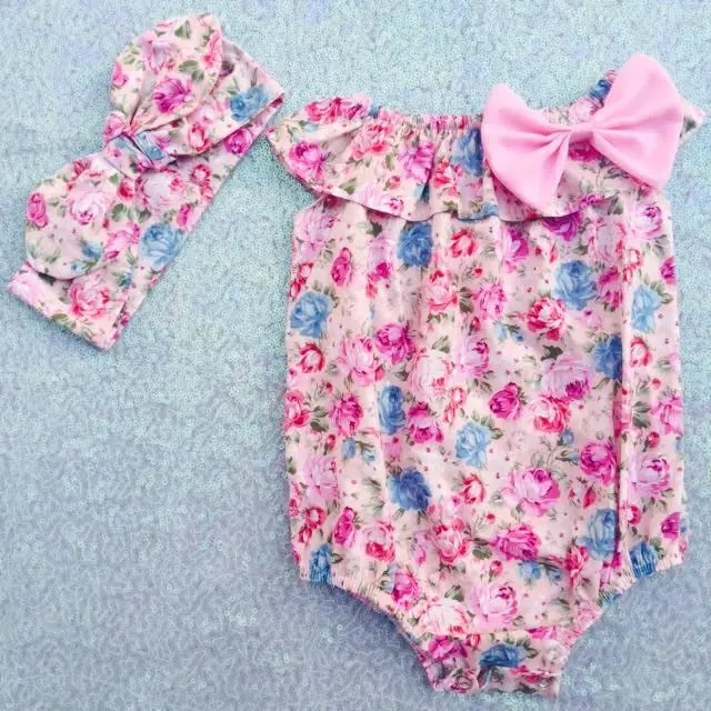 Детский комбинезон с цветочным принтом и бантом оборками|bubble romper|ruffle romperbirthday romper
