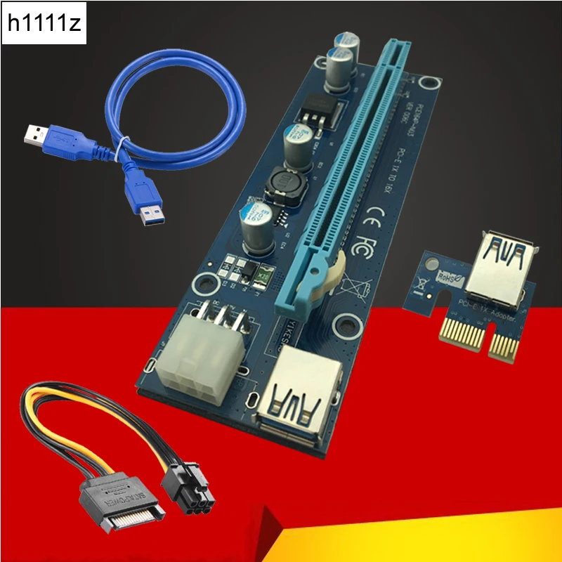 

Riser Card PCI-E 1x to 16x PCI Express Riser Card USB 3.0 Cable SATA to IDE Molex 6Pin Power Cable for BTC Antminer Miner Mining