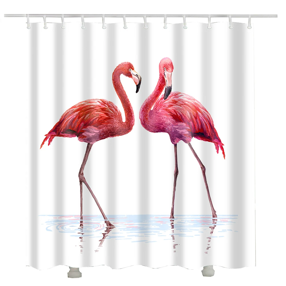 

Flamingo bath curtains waterproof fabric cortina para ducha polyester green plants flower bathroom shower curtain
