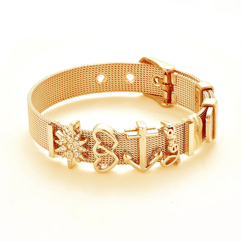 Модный браслет из нержавеющей стали цвета розового золота Набор браслетов с