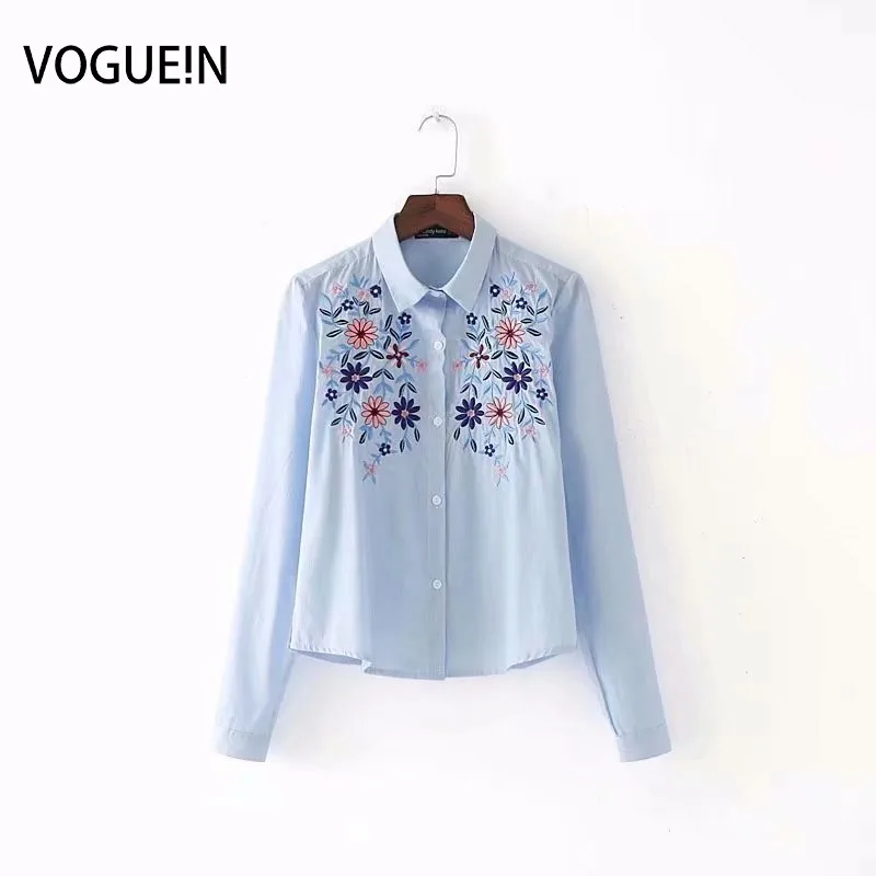 VOGUEIN новые женские светло голубые с цветочной вышивкой полосатый длинный рукав