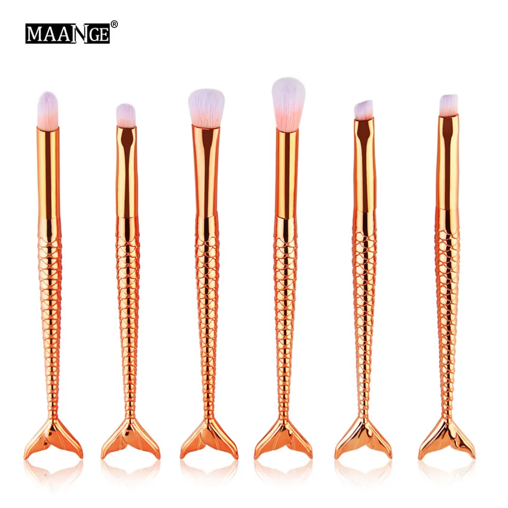 6pcs-mermaid-I Pro 6-10 шт. набор кистей для макияжа в виде русалки, косметический инструмент для красоты, пудра, Тональная основа, тени для век, консилер для губ, наборы кистей для макияжа - Handle Color: 6pcs-mermaid-I
