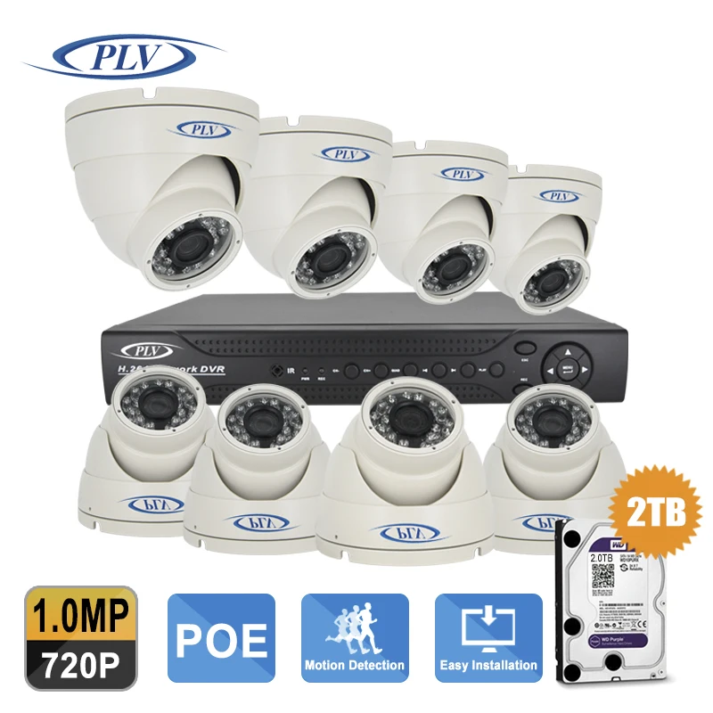PLV Новый 8-КАНАЛЬНЫЙ NVR POE Комплект 720 P Ночного Видения ВИДЕОНАБЛЮДЕНИЯ 1.0MP