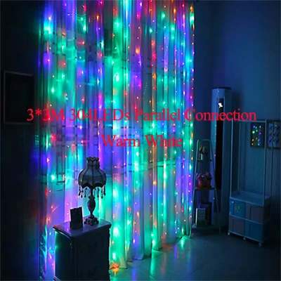 304leds RGB 3x3 м 304 светодиодный Сказочный светильник для свадьбы, Рождественская гирлянда, светодиодный светильник для занавесок, для улицы, Нового года, дня рождения, вечеринки, украшения сада - Испускаемый цвет: 304leds RGB
