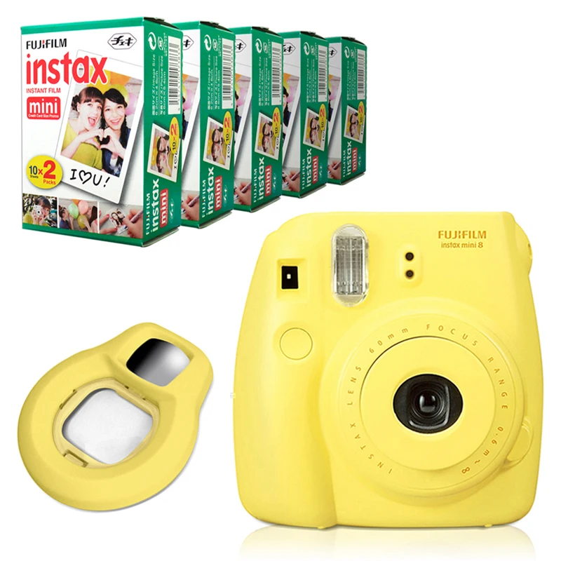 Fujifilm Instax Mini 8 мгновенная камера желтый + Fuji белый край 100 пленка крупным планом