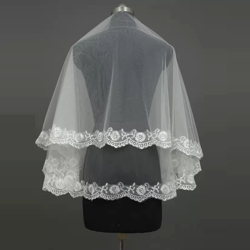 

wuzhiyi1.5m*80cm Cheap Bridal veils for Wedding Accessories Hot sale Appliques Lace One layer Wedding veil White Ivory Available