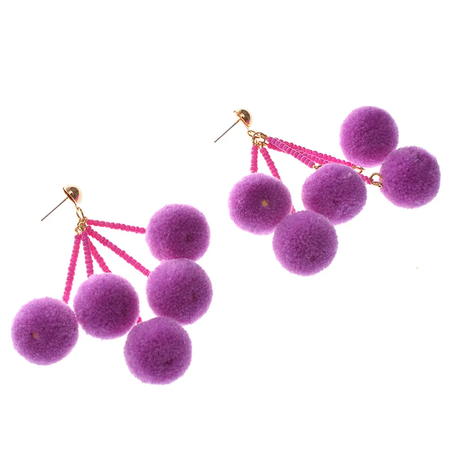 Purple 2 Ingemark милый корейский стиль бархат фрукты серьги-Вишенки для Для женщин искусственный мех мяч капли свисающие серьги, украшения для ушей, подарок девушке - Окраска металла: Purple 2