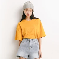 dhfinery summer loose t shirts women solid color short sleeve o neck cotton girls black blue and yellow t shirt f107m398