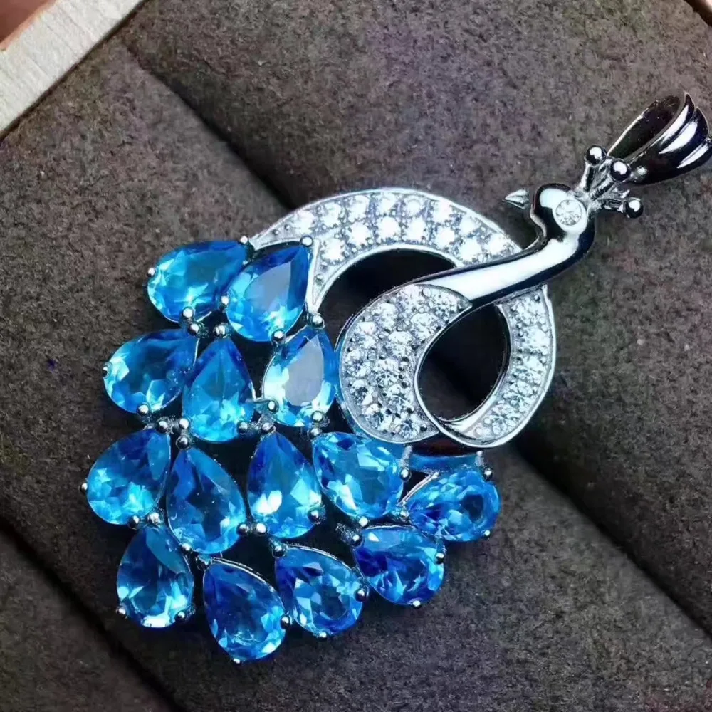 Подвеска Феникс из серебра s925 пробы натуральный голубой топаз 4*6 мм