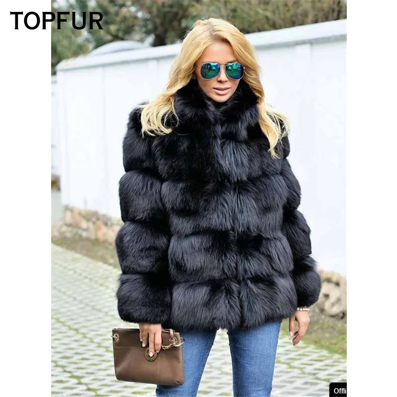 TOPFUR Новая мода натуральный Лисий мех пальто однотонное Женское зимнее лисий мех с меховым воротником натуральный мех пальто толстое теплое роскошное