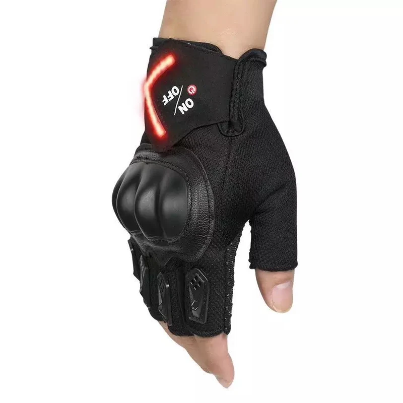 

Motorcycle Gloves With LED turn signal Half Fingers PU Leather Nylon Outdoor Sport Racing Travelling Wearable Tactical Guantes