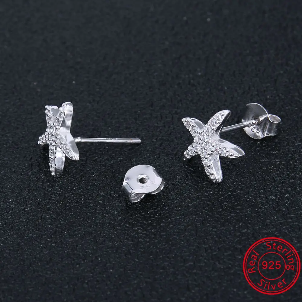 

ZEMO 925 Silver Earring Studs Animal Starfish Ear Studs 925 for Women 2pcs Stud Earrings with AAA Zircon for Wife Daughter Mom