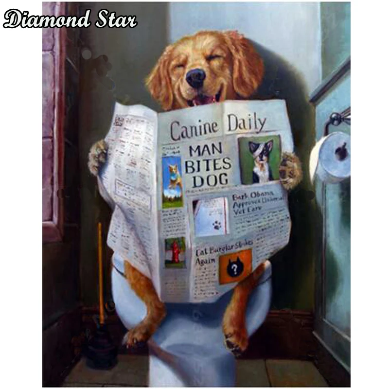 

Алмазная 5D Вышивка «сделай сам», живопись аниме, собака, туалет, полноразмерная алмазная живопись, вышивка крестиком стразы, мозаика, декор ...