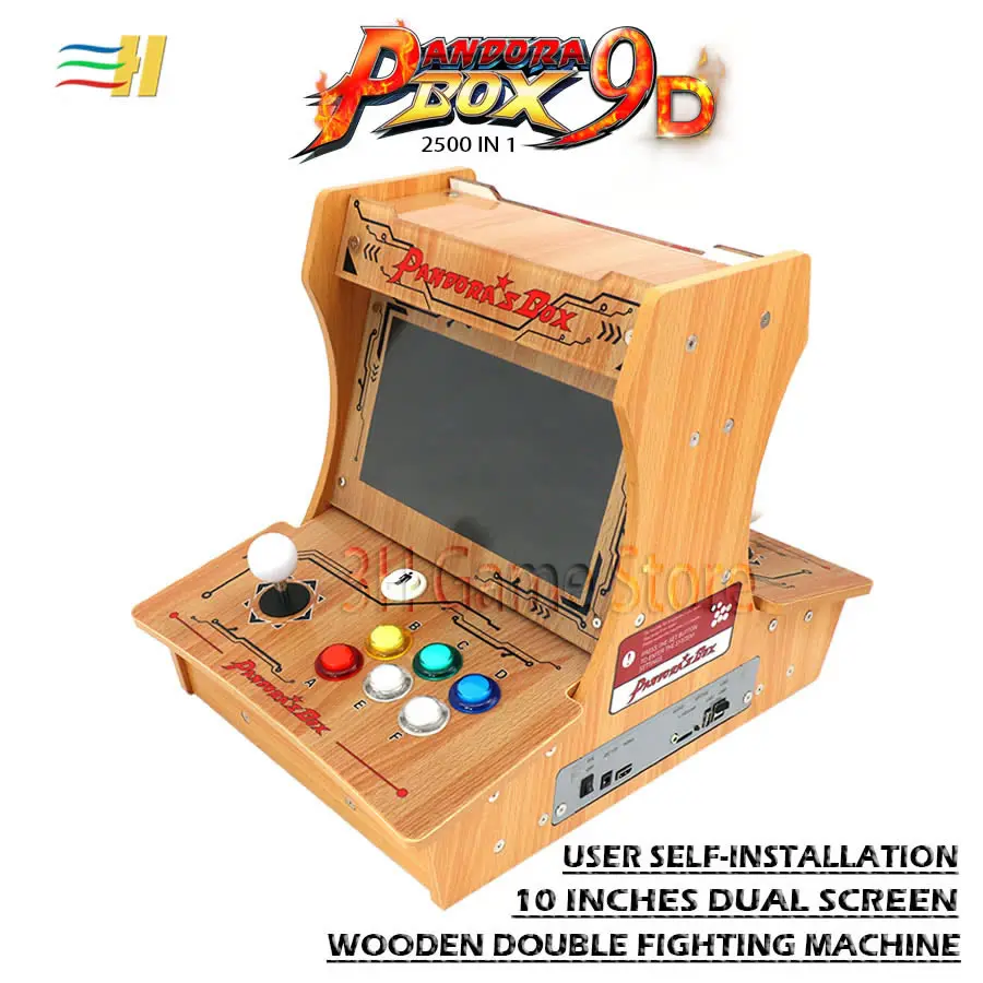 Деревянная коробка Пандора 9D 2500 В 1 есть 3d игры мини аркадная бартоп diy пользователь Самостоятельная установка 10 дюймов двойной экран есть 3P 4P игры
