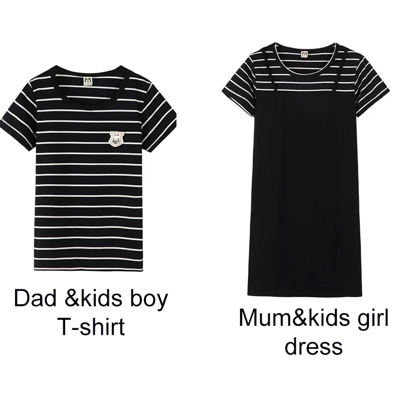 black stripes Одинаковые комплекты для семьи; летняя хлопковая черная футболка в полоску для папы и сына; платья из двух предметов для мамы и дочки; одежда для влюбленных пар - Цвет: black stripes