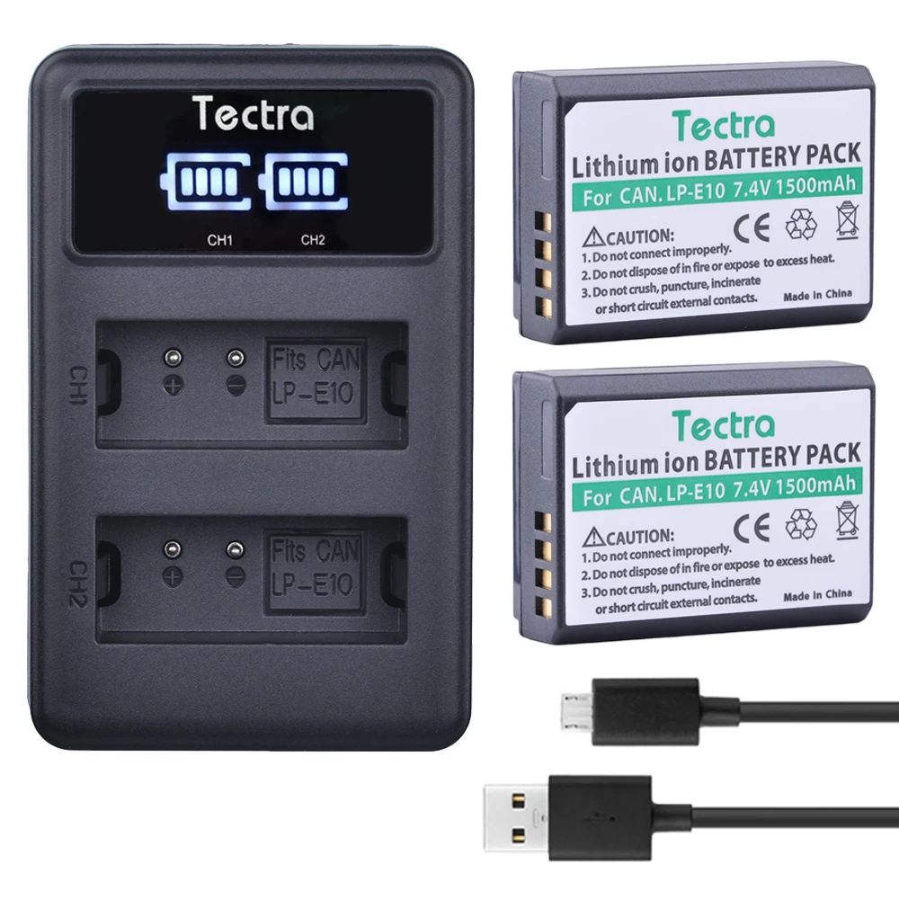 Tectra 2x LP-E10 LPE10 Bateria + светодиодный дисплей USB двойное зарядное устройство для Canon EOS