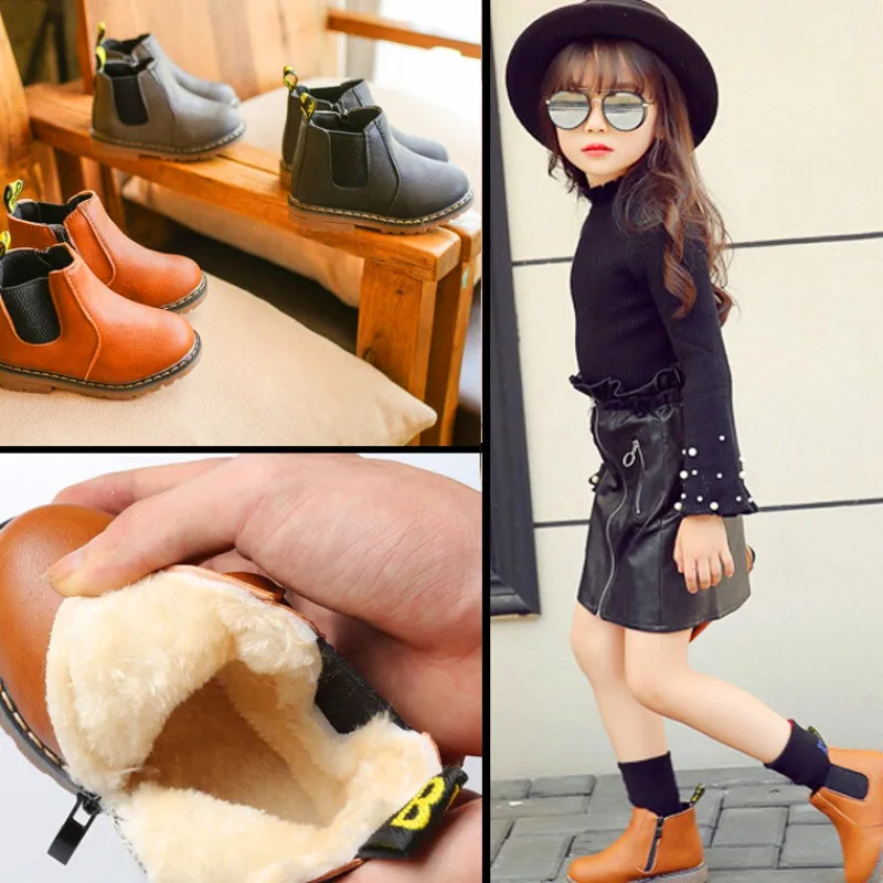 2019 детские сапоги осень и зима из ПУ-кожи кожаные Водонепроницаемый ботинки на