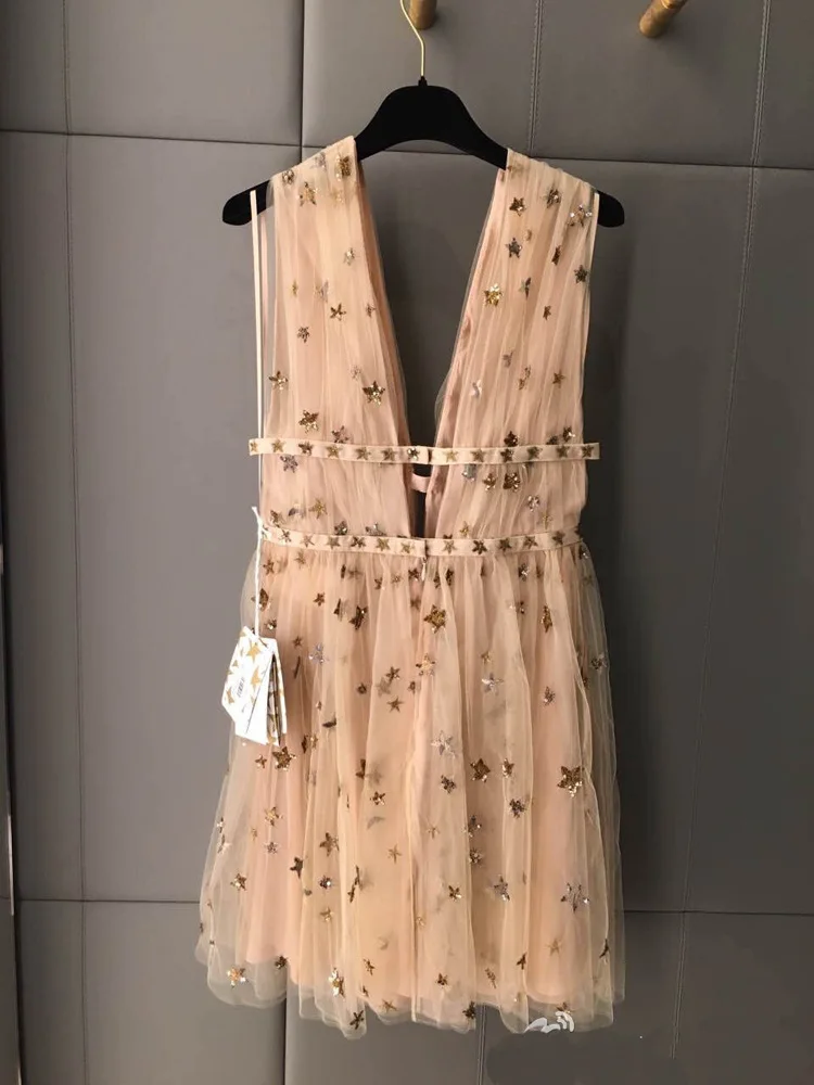 2017 новое летнее платье сексуальные Звездные бусины Jacobs Глубокий V платья