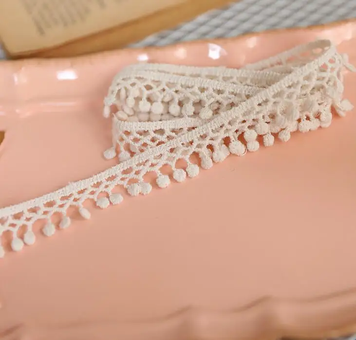 10 метров дешево украшенный бежевый черный помпон шарик хлопковое кружево