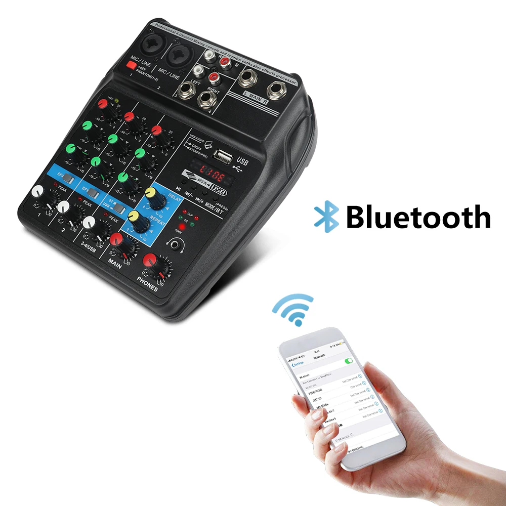4-канальный аудиомикшер A4 звуковая микшерная консоль с Bluetooth USB-записью 48 В