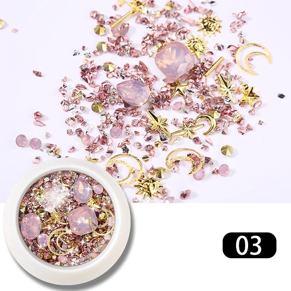03 ROHWXY смешанные золотые, серебряные, полые 3D украшения для дизайна ногтей микс металлическая рамка заклепки для ногтей Блестящий кулон Стразы маникюрные аксессуары шпильки - Цвет: 03