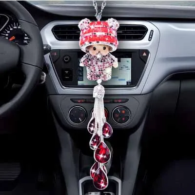Красный Автомобильная кукла-подвеска Кристалл Подвеска автомобиль зеркало заднего вида мультяшное украшение розовая вода перфорированная Подвеска подарок автомобильные аксессуары - Название цвета: Красный