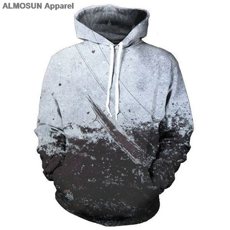 Толстовка ALMOSUN Мужская/женская с карманами худи 3D принтом черно серая