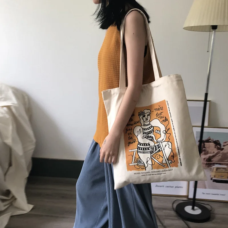 Women's Canvas Shoulder Bag Fauvism French Artist Printing Luxury Handbags Reusable Folding Shopping Bolsa Feminina | Багаж и сумки