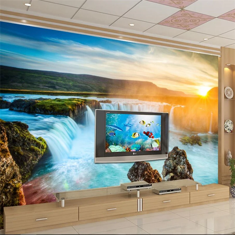 Wellyu фон в китайском стиле с изображением водопада морского заката солнца Большие