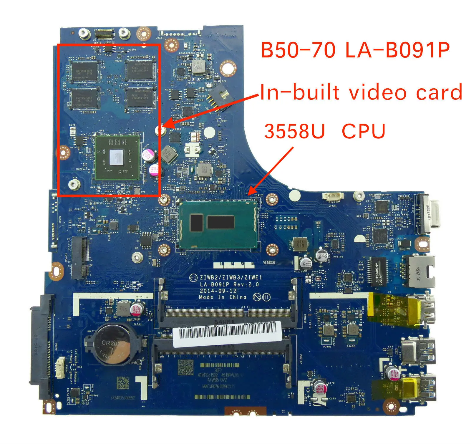 Испытания материнская плата для ноутбука для lenovo B50-70 ZIWB2/ZIWB3/ZIWE1 LA-B091P SR1E8 3558U