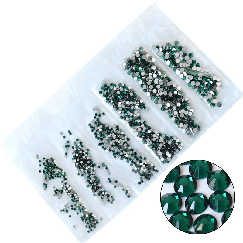 Emerald SS3-SS10 стеклянные кристаллы для ногтей Стразы для шармов дизайн ногтей декоративная перегородка AB Цвет Стразы японский дизайн ногтей - Цвет: Emerald