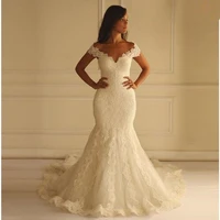 new off the shoulder mermaid wedding dresses sweep train lace appliques arabic robe de mariage bridal gown