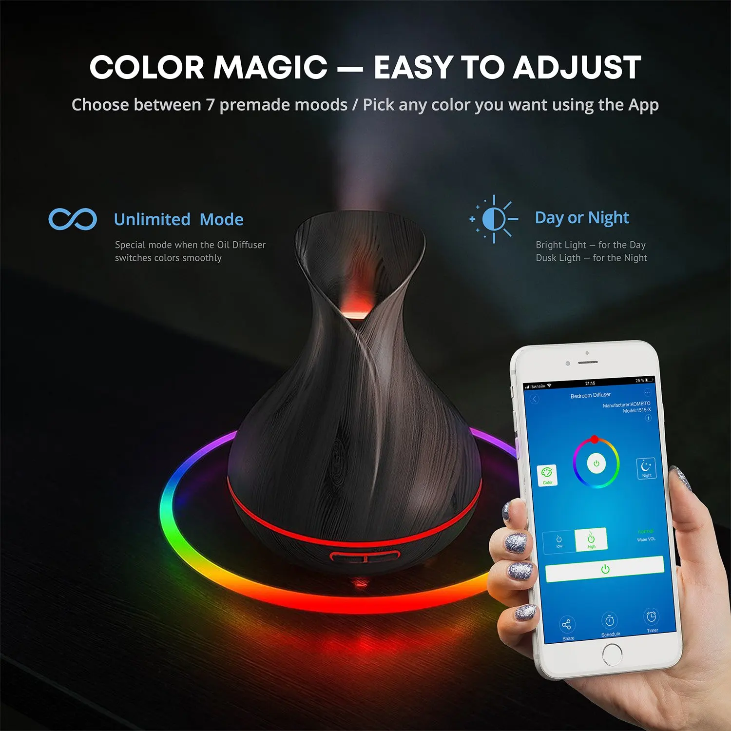 Smart Wifi Wireless Essential Oil Aromatherapy Diffuser with Alexa Google App Voice Control 400ml Ultrasonic Diffuser Humidifier