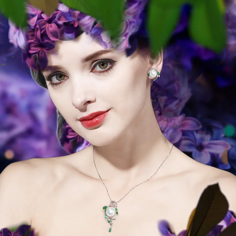FENASY 925 Sterling Silver Natural Freshwater Pearl Necklace For Women Jewelry Custom Boho Leaf Emerald Crystal | Украшения и