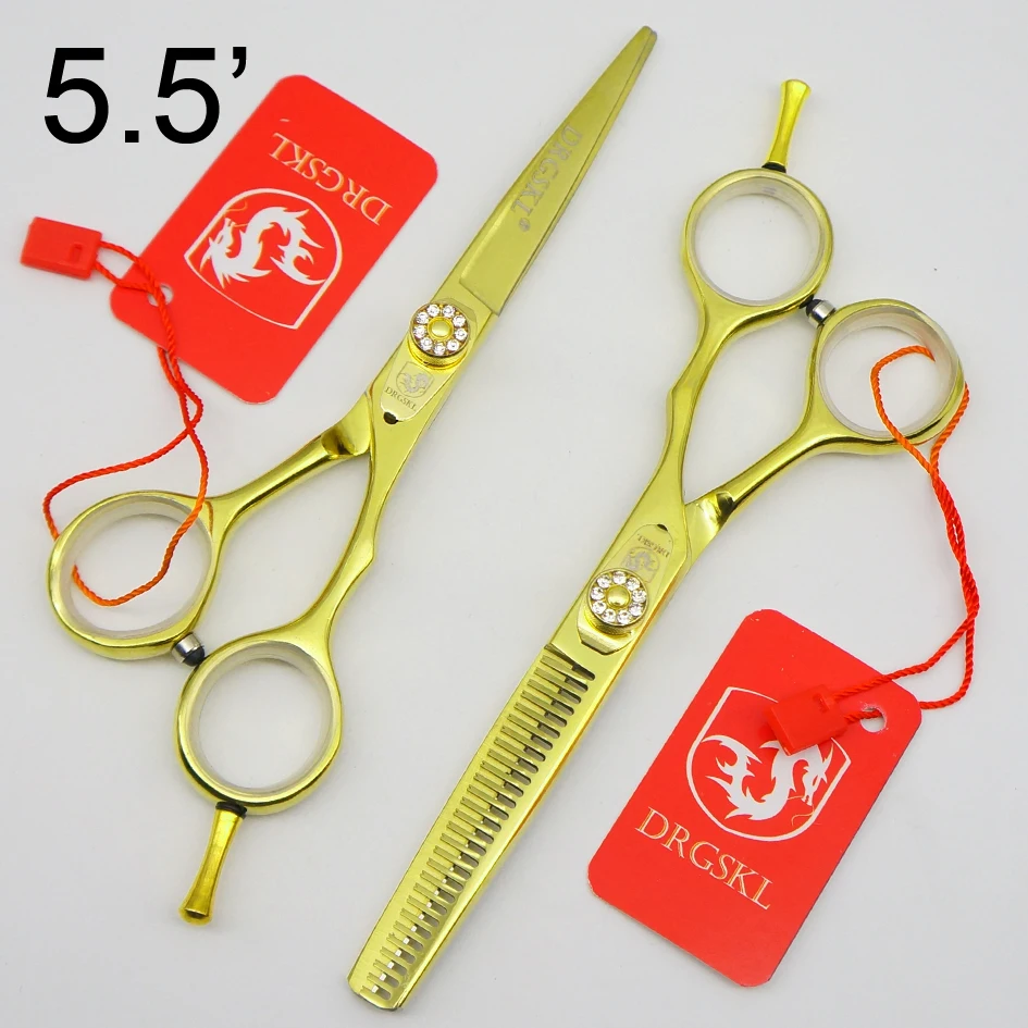 

440C DRGSKL gold 5.5 INCH hair cut scissors high quality, professional barber hair hairdressing scissors hair thinning shears